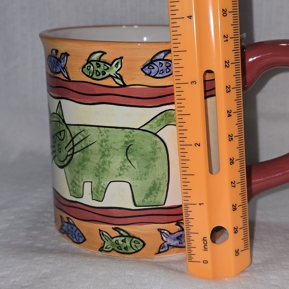 Cardinal Hand Painted Mug Colorful Artsy Cat And Fish EUC - Picture 5 of 7